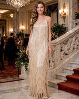 Alina layered fringe maxi dress — banquet hall