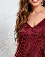 V-neckline fringe detail
