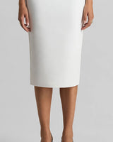 Close-up of the straight column skirt in crepe