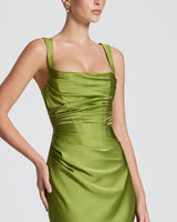 Ruched satin bodice detail