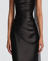 Horizontal satin ruching across the bodice detail