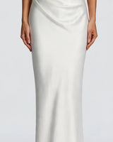 Diagonal hip drape swag detail in ivory satin