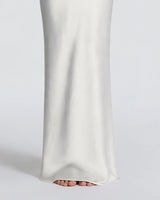 Glossy ivory satin skirt with fishtail hem detail