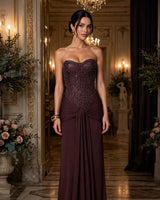 Carina plum brown sequin maxi dress – ballroom entrance