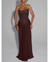 Carina plum brown maxi dress – front view