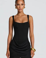 Square neckline and tapered strap detail