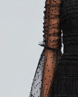 Polka-dot mesh bell sleeve detail