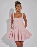 Dorothy blush sequin mini dress, supplier front view