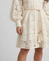 Elodie Lace Lantern-Sleeve Midi Dress