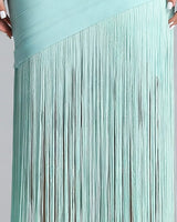 Close-up of long fine fringe skirt