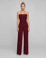 Farrah Feather-Trim Wide-Leg Jumpsuit