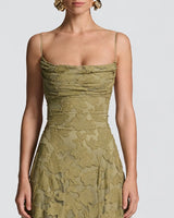 Pleated cowl neckline detail