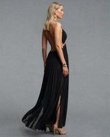 Freya gold-ring halter chiffon maxi dress, side view
