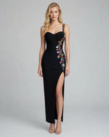 Gemma black one-shoulder jewel bandage maxi dress — studio front