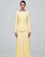Hadley lemon boat neck maxi dress front view on model