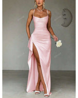 Helen blush satin maxi dress, supplier front view