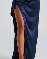 Draped thigh high split detail