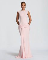 Lorenza blush high neck twist maxi dress – studio front