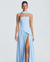 Maliyah baby blue strapless corset maxi dress – studio front