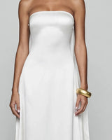 Sleek strapless satin bodice detail