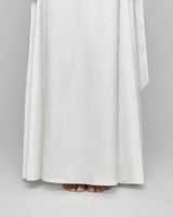 Ivory satin maxi hem detail