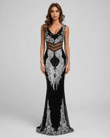 Odette Geometric Sequin Illusion Gown