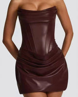 Palmer corset mini dress, supplier front view (burgundy colourway shown)