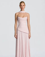 Patricia blush chiffon maxi dress with pleated cowl neckline – studio front