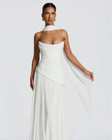 Patricia ivory chiffon maxi dress – front view