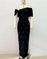 Pia black bow crystal bandage maxi dress product front on mannequin
