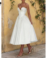 Prim ivory strapless midi dress, supplier front view