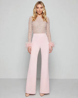 Renata Feather-Cuff Sequin Jumpsuit