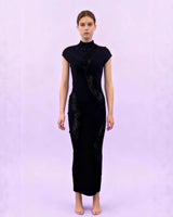 Romy black lace wave bandage maxi dress product front view