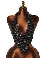 Sasha black crystal chain halter top — product front