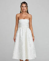 Saoirse ivory strapless floral jacquard midi dress, front studio view