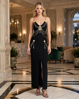 Sloane Chain-Detail Plunge Maxi Dress