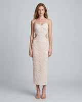 Thea ivory pearl scallop beaded midi dress — studio front