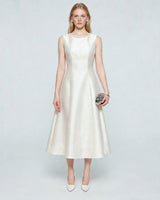 Vera ivory pearl-neckline A-line midi dress — studio front