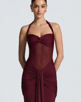 Ruched twist-knot bust detail