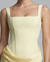 Close-up of boned corset bodice and square neckline
