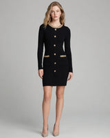 Yasmin black jeweled-collar knit mini dress — studio front
