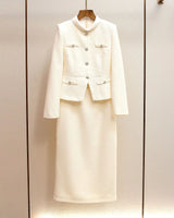 Zoe ivory tweed two-piece set product front on hanger