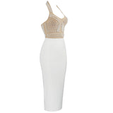 Cornelia Pearl Halter Bandage Dress - Beige