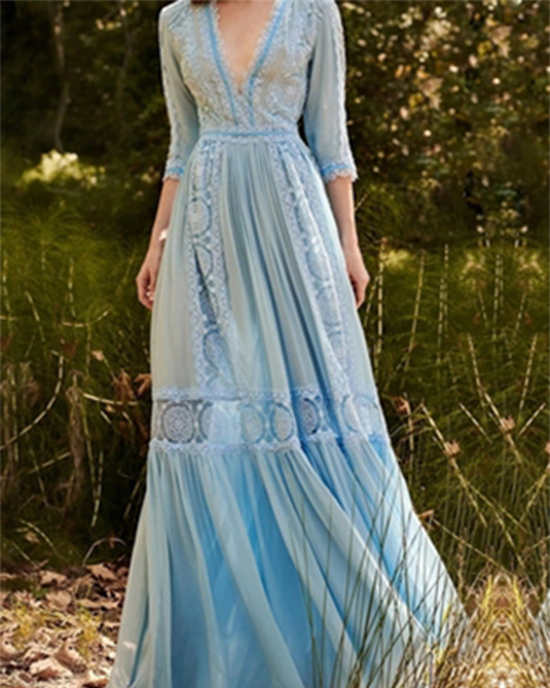 fitted lace wedding dress Mackenzie Brown Satin Plunge-Neck Draped Maxi Dress – Club L London main image 0