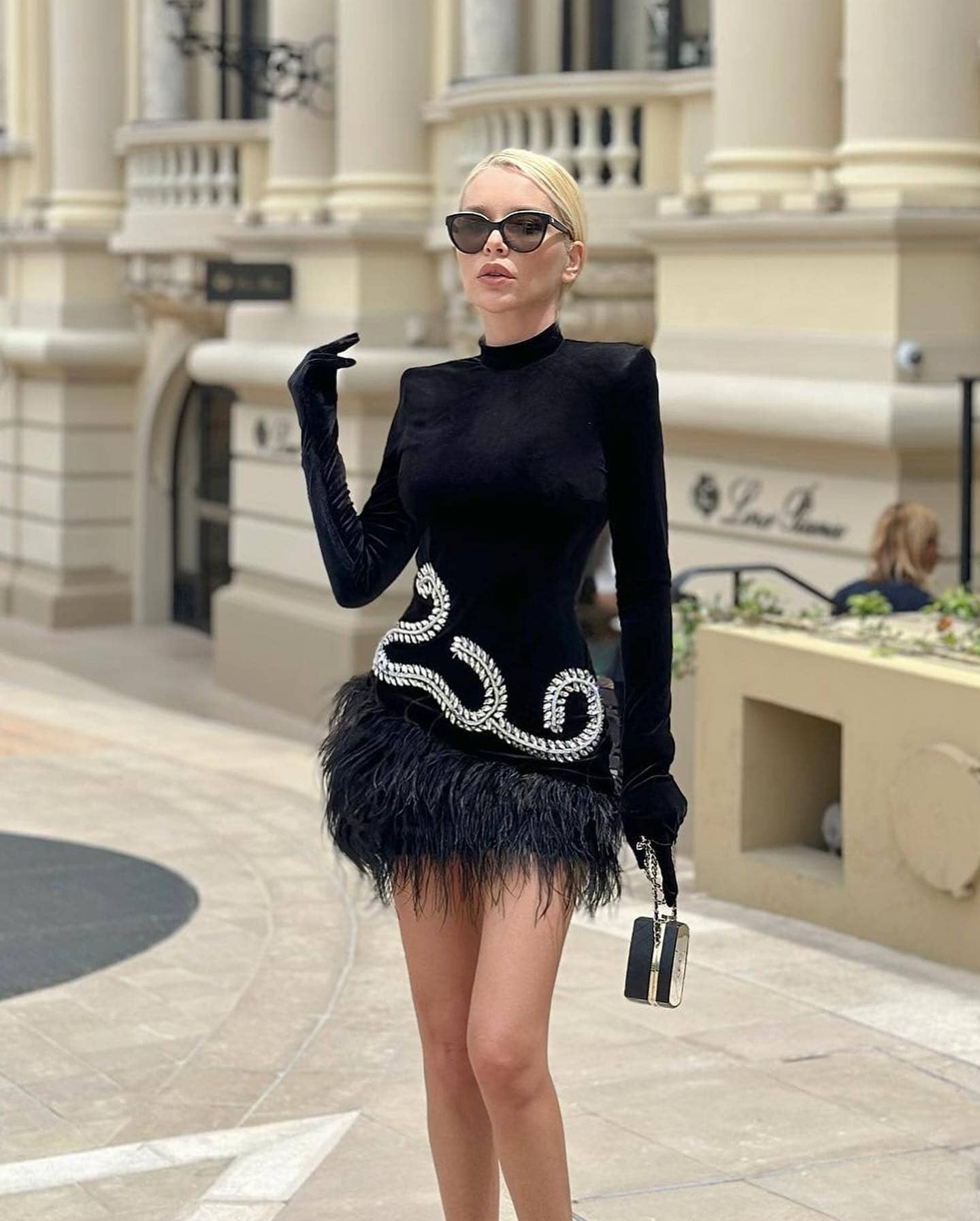 black designers wedding dresses High Neck Pearl Feather Mini Bodycon Dress HT9300 main image 1