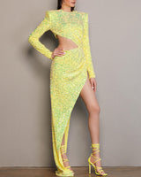 Joanna Sequin Maxi Dress-Yellow