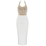 Cornelia Pearl Halter Bandage Dress - Beige