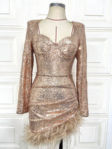 NORA GOLD BEIGE SEQUIN DERSS