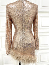 NORA GOLD BEIGE SEQUIN DERSS