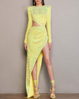 Joanna Sequin Maxi Dress-Yellow
